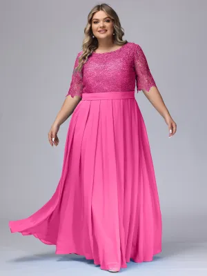 Half Sleeves Scoop Lace Long Plus Size Bridesmaid Dresses