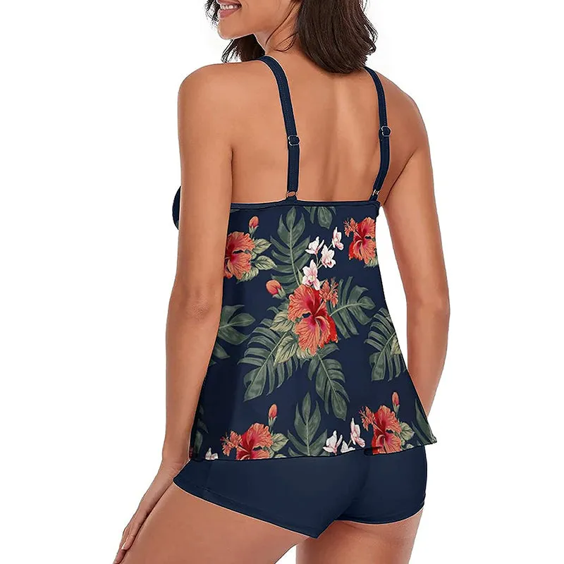 HANERDUN Women Tankini Bathing Suit Tummy Control Swimsuit 2PCS Swimwear Tank Top with Padded Boyshorts
