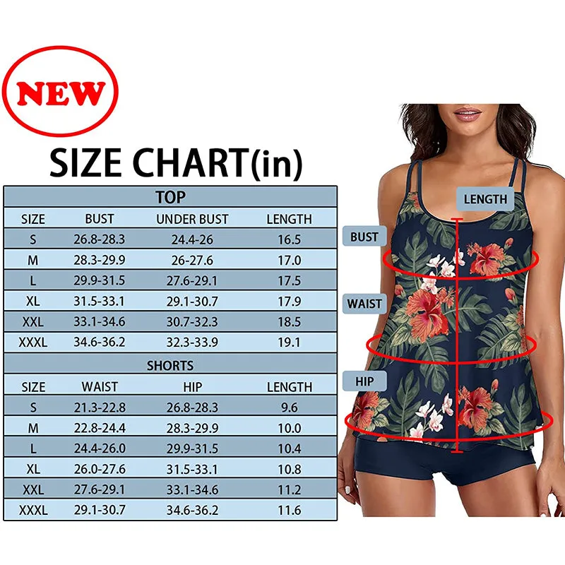 HANERDUN Women Tankini Bathing Suit Tummy Control Swimsuit 2PCS Swimwear Tank Top with Padded Boyshorts