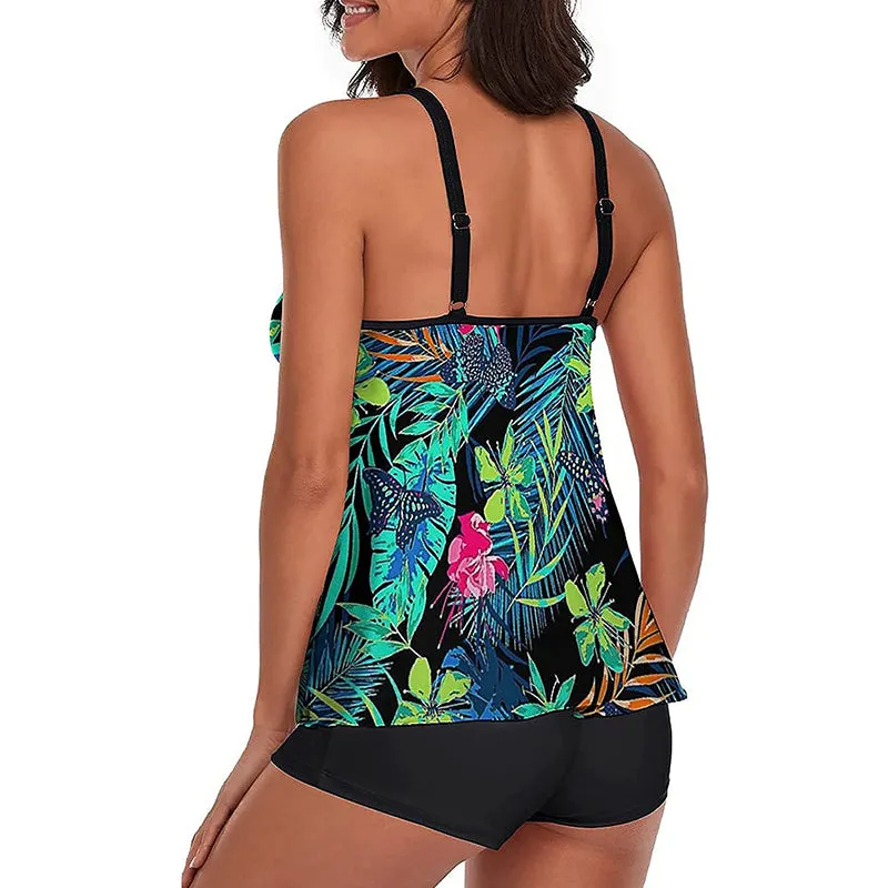 HANERDUN Women Tankini Bathing Suit Tummy Control Swimsuit 2PCS Swimwear Tank Top with Padded Boyshorts