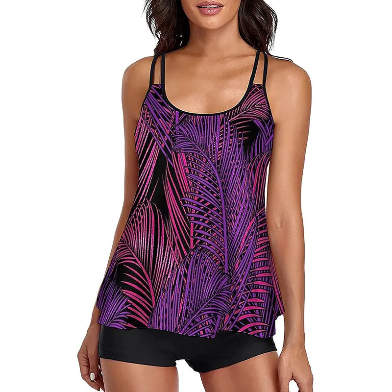 HANERDUN Women Tankini Bathing Suit Tummy Control Swimsuit 2PCS Swimwear Tank Top with Padded Boyshorts