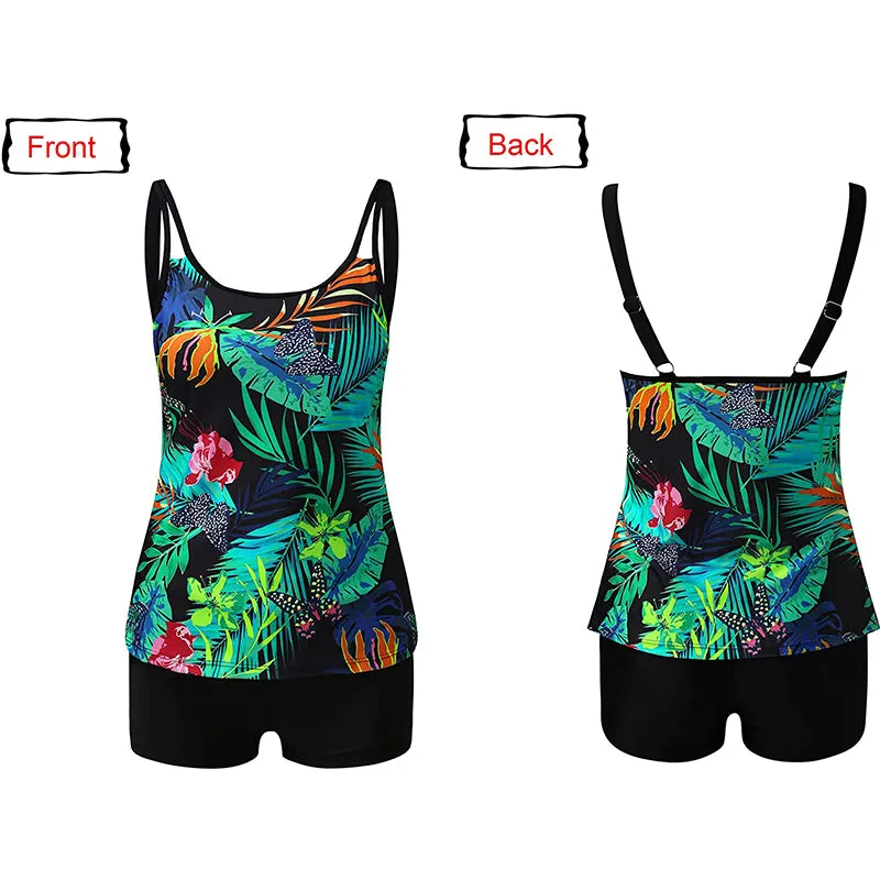 HANERDUN Women Tankini Bathing Suit Tummy Control Swimsuit 2PCS Swimwear Tank Top with Padded Boyshorts