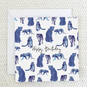 'Happy Birthday' - Blue leopard Greeting Card