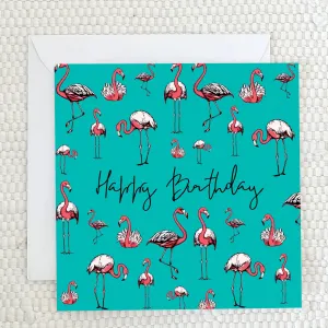 'Happy Birthday' - Flamingo Greeting Card