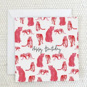 'Happy Birthday' - Red leopard Greeting Card