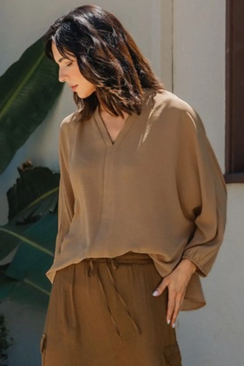 Hazel Blues® |  Annie Wear Notched Batwing Sleeve Blouse