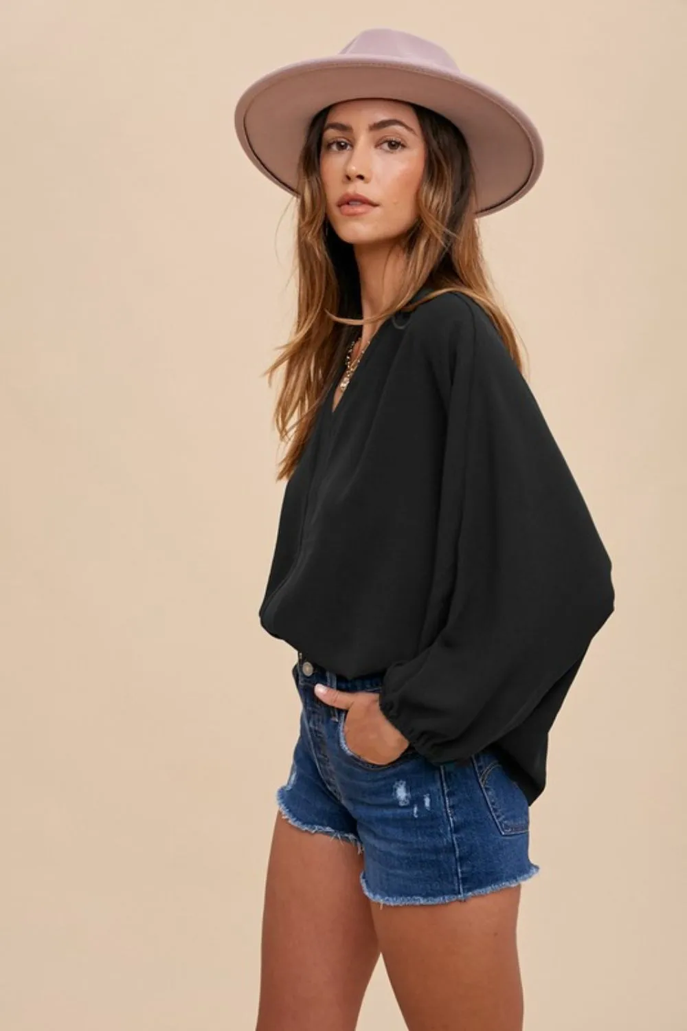 Hazel Blues® |  Annie Wear Notched Batwing Sleeve Blouse