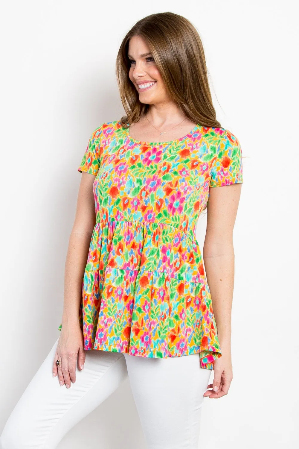 Hazel Blues® |  Be Stage Floral Short Sleeve Babydoll Top