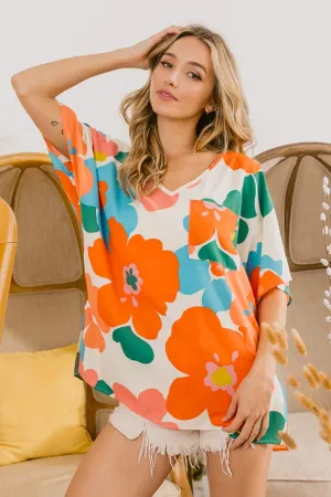 Hazel Blues® |  BiBi Floral V Neck Slit Side T-Shirt
