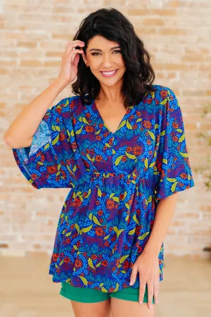 Hazel Blues® |  Dreamer Peplum Top in Royal and Red Abstract