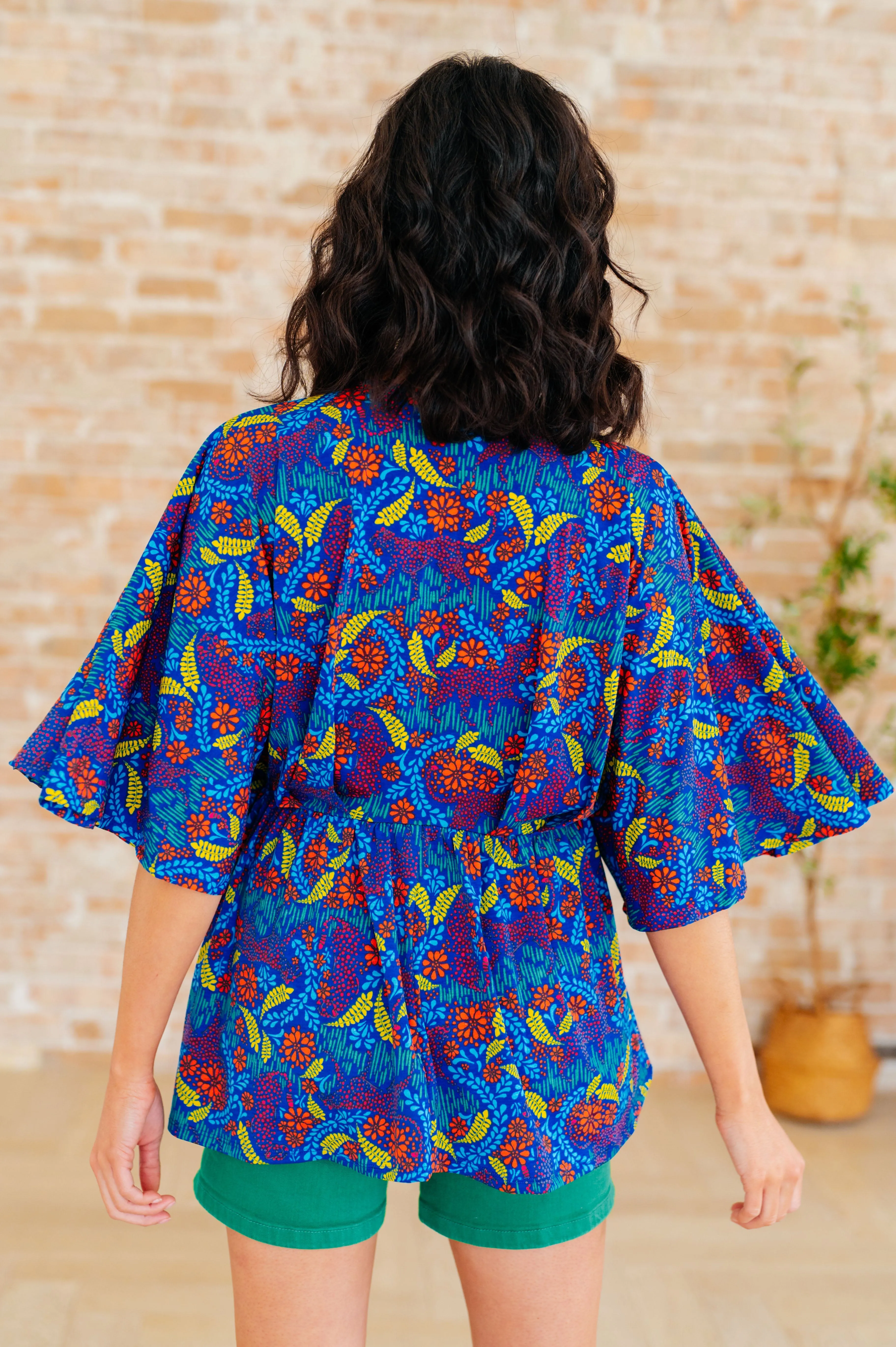 Hazel Blues® |  Dreamer Peplum Top in Royal and Red Abstract