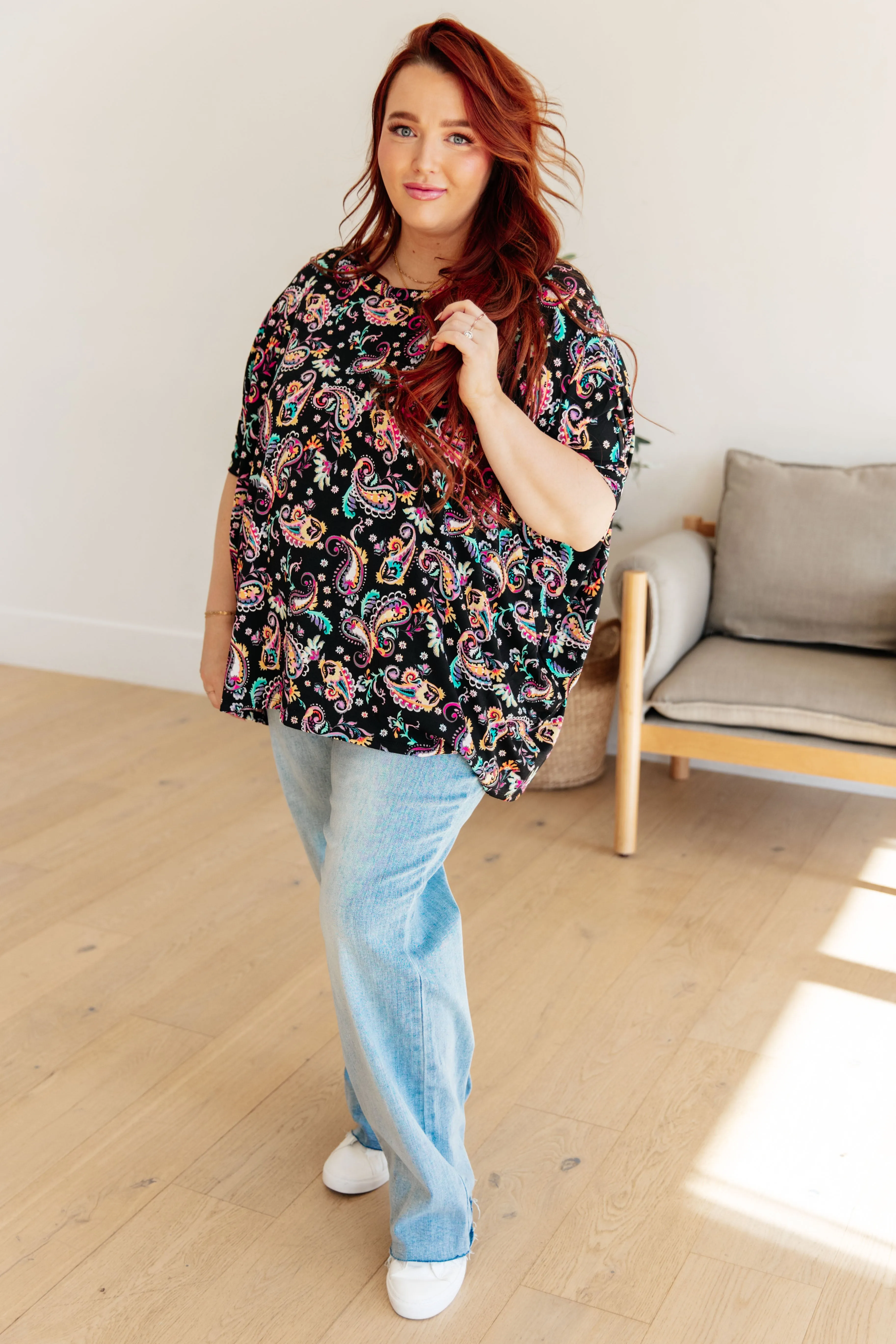Hazel Blues® |  Essential Blouse in Black and Pink Paisley