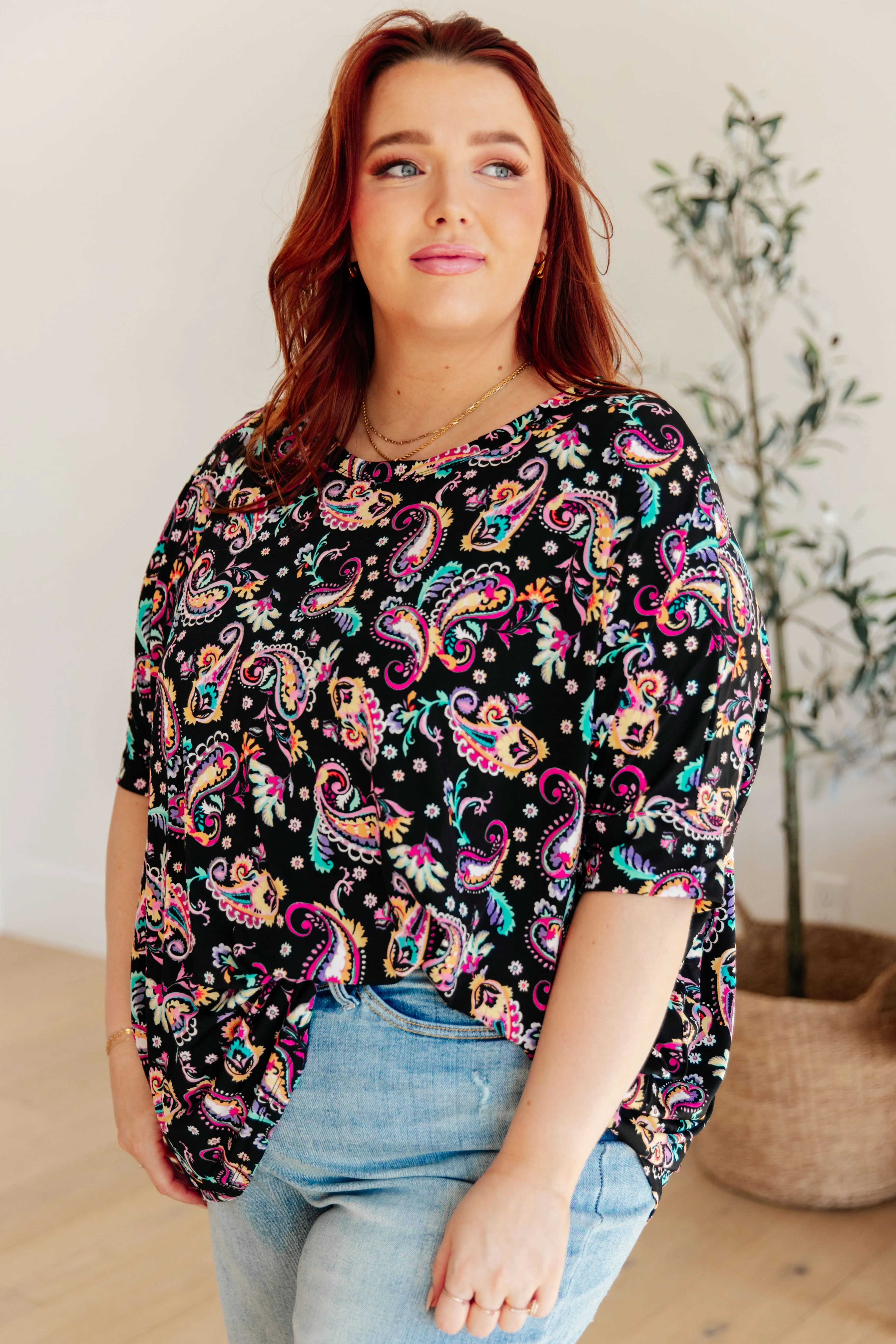 Hazel Blues® |  Essential Blouse in Black and Pink Paisley