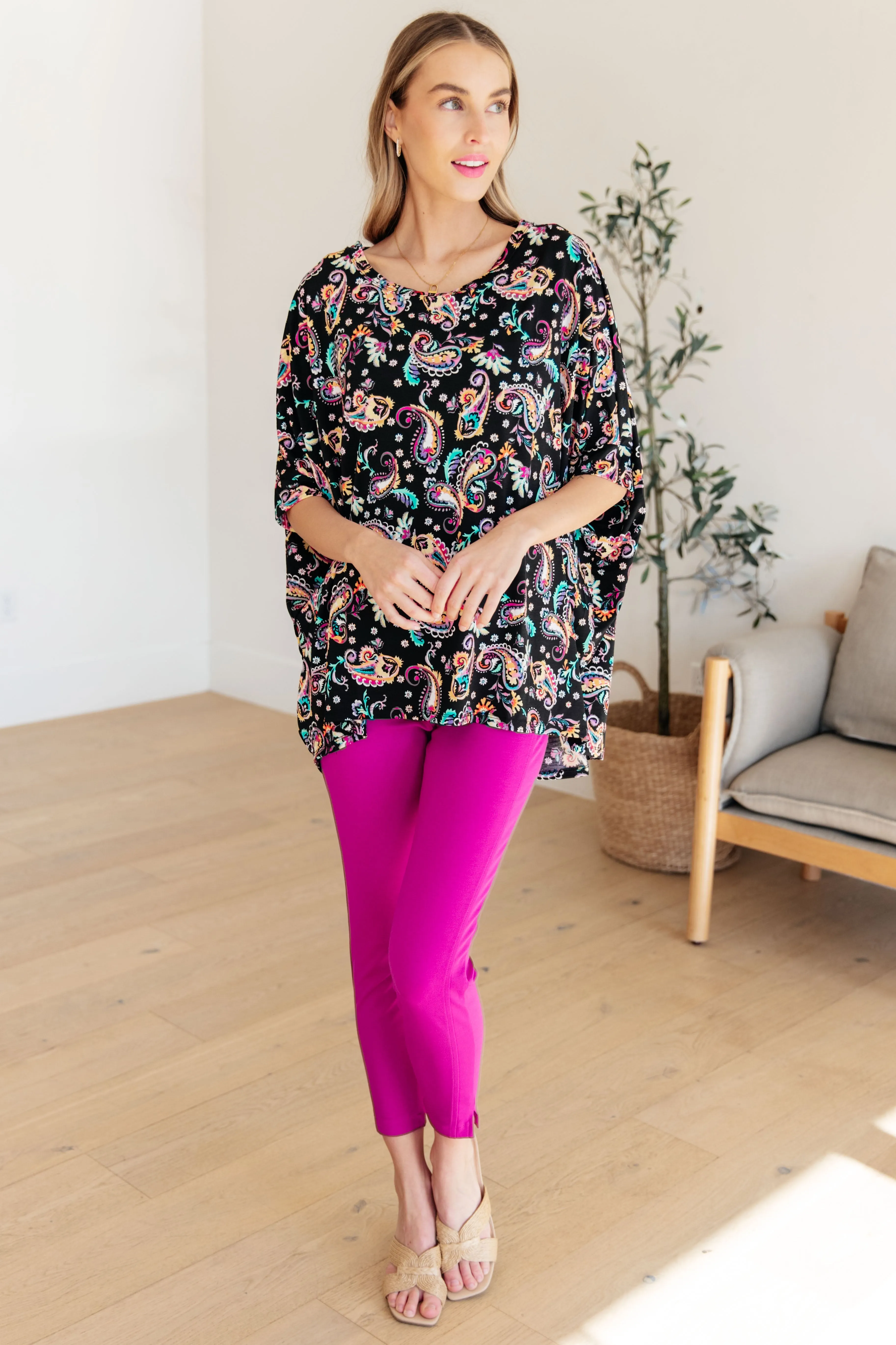 Hazel Blues® |  Essential Blouse in Black and Pink Paisley
