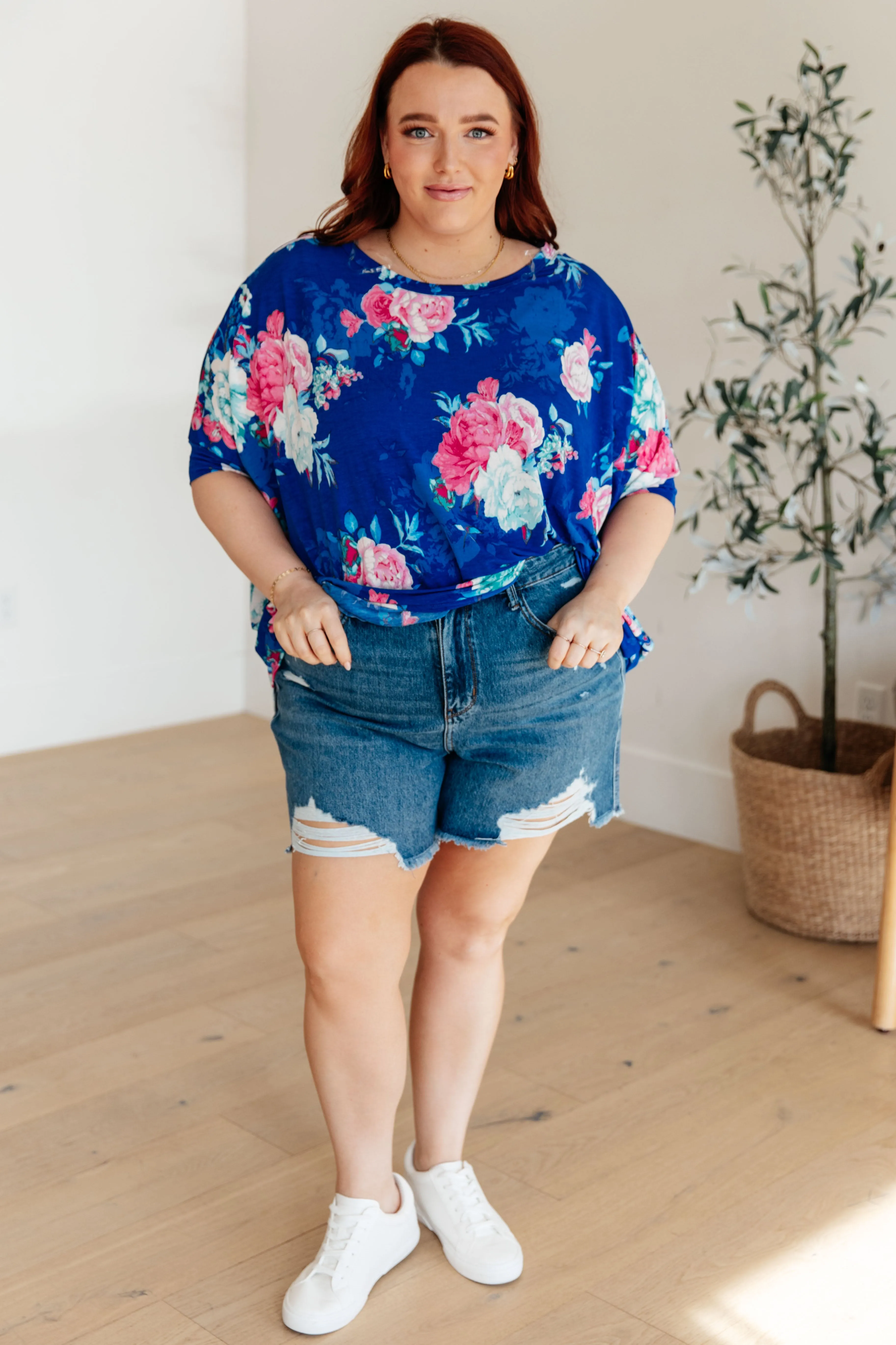 Hazel Blues® |  Essential Blouse in Royal and Pink Floral