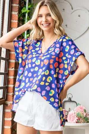 Hazel Blues® |  First Love Printed V-Neck Short Sleeve Blouse