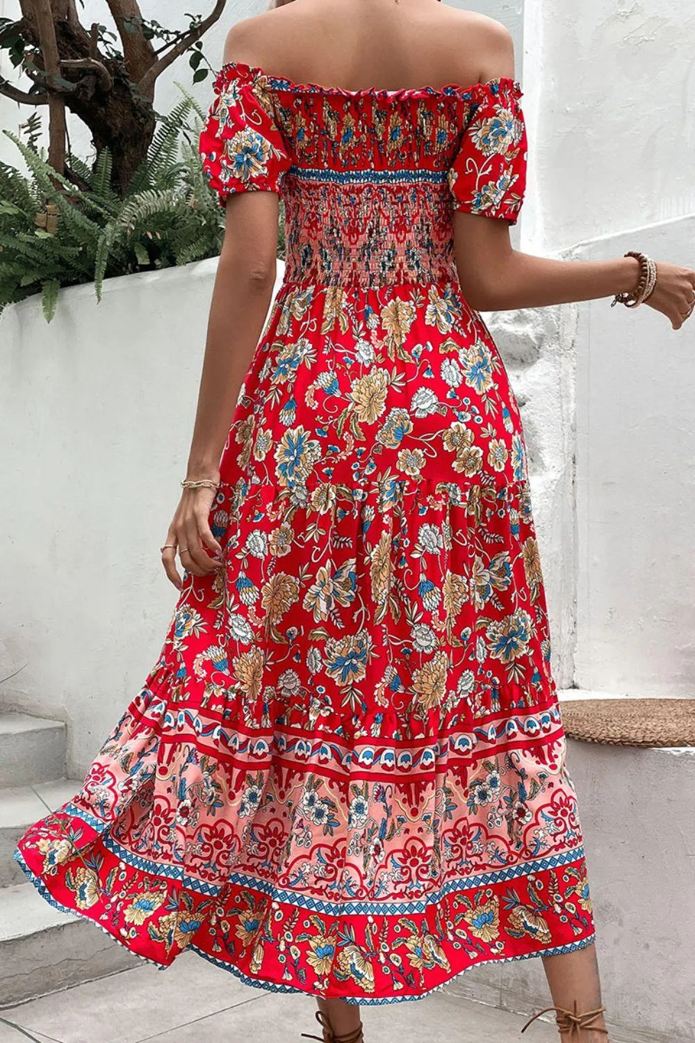 Hazel Blues® |  Floral Off-Shoulder Smocked Midi Dress