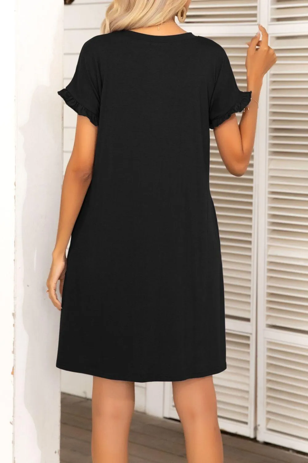 Hazel Blues® |  Flounce Sleeve Round Neck Dress with Pockets