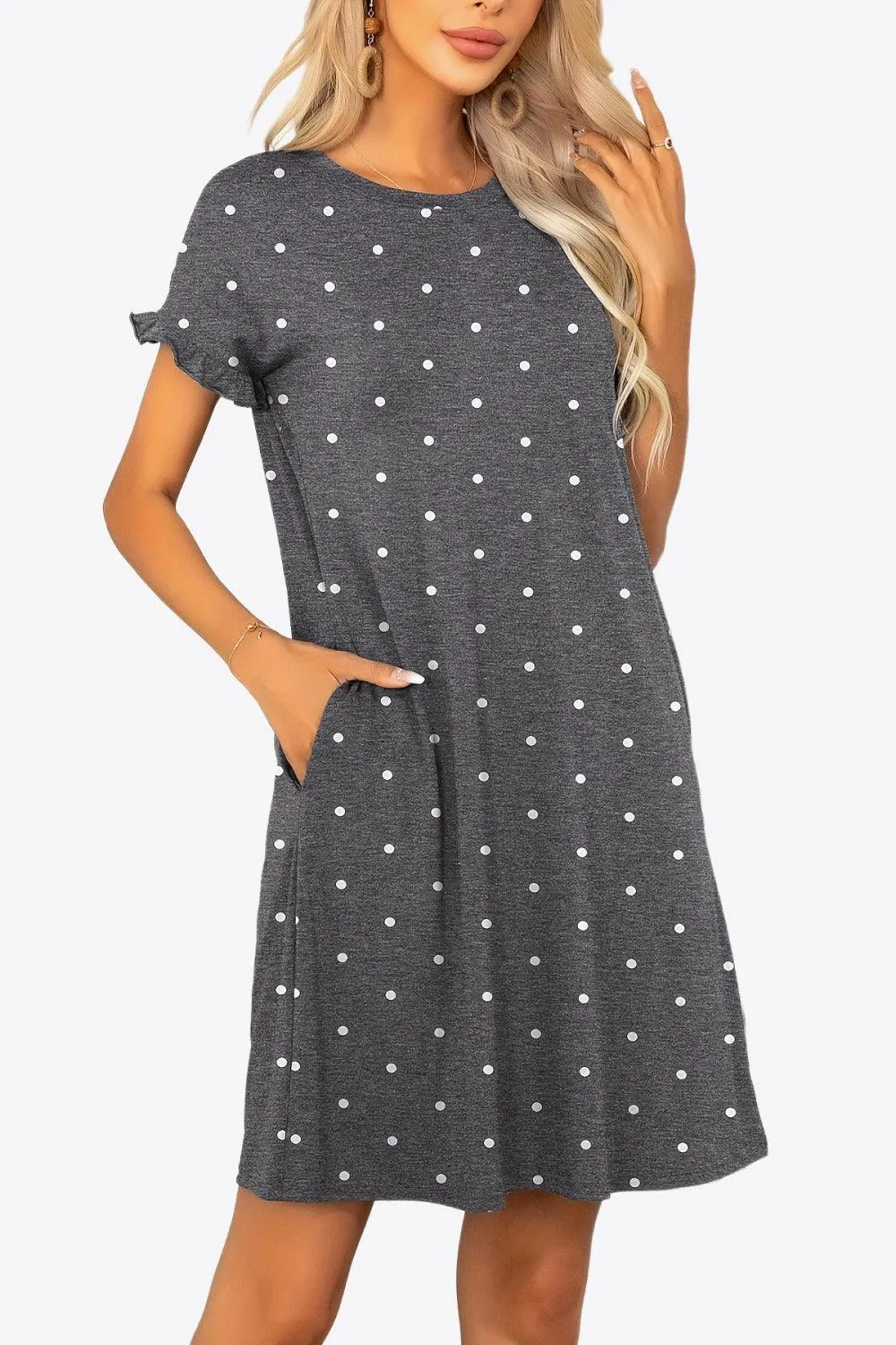 Hazel Blues® |  Flounce Sleeve Round Neck Dress with Pockets