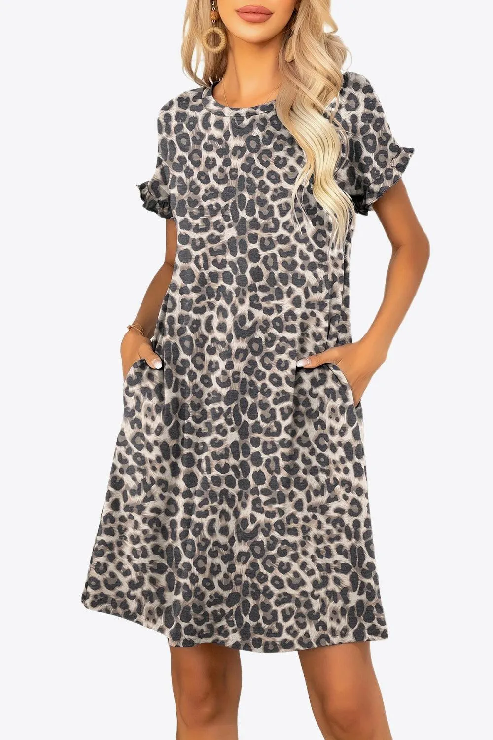 Hazel Blues® |  Flounce Sleeve Round Neck Dress with Pockets
