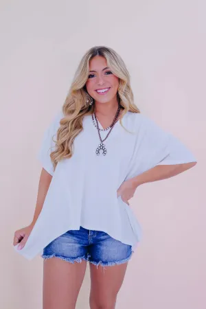 Helena Hi-Lo V-neck Textured Top - White