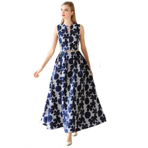 High Quality Women's Casual Summer Long Maxi Dress Boutique Fashion Double Layered Maxi Dress Elegant Floral Jacquard Sleeveless V-Neck A-Line Dress