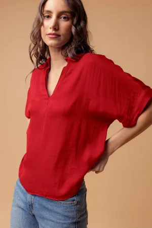 Highlow Collar Satin Blouse