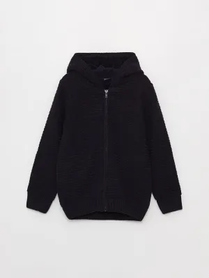 Hooded Basic Long Sleeve Boys Knitwear Cardigan