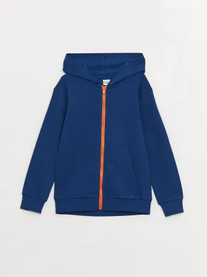 Hooded Basic Long Sleeve Boys Zipper Sweatshirt