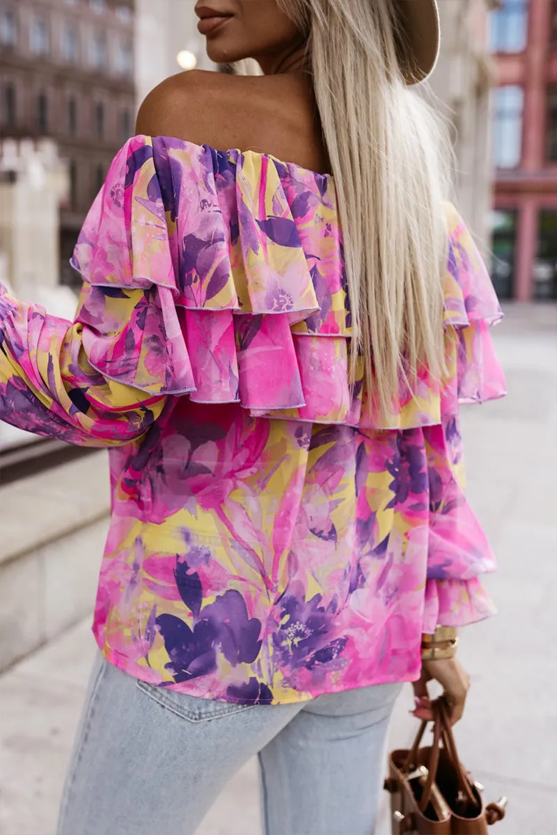 HTR1163 Floral Off-Shoulder Ruffle Top
