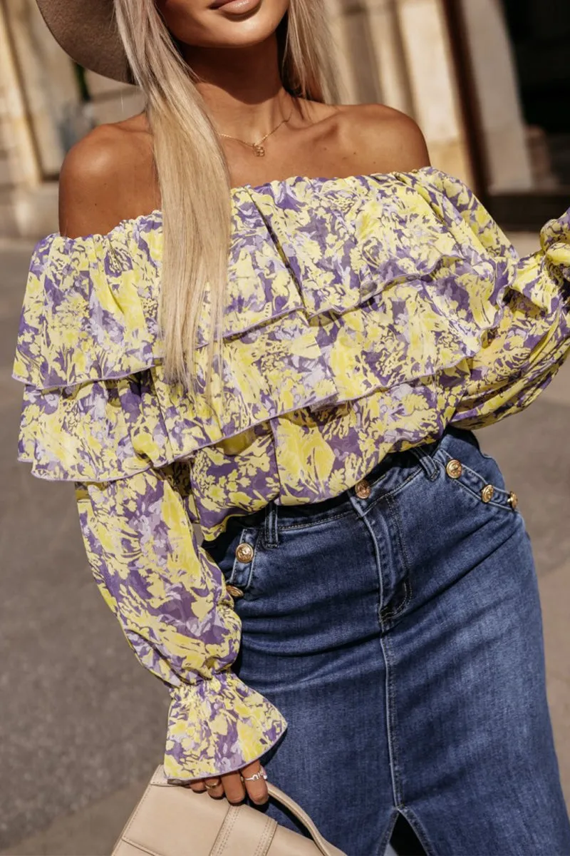 HTR1163 Floral Off-Shoulder Ruffle Top