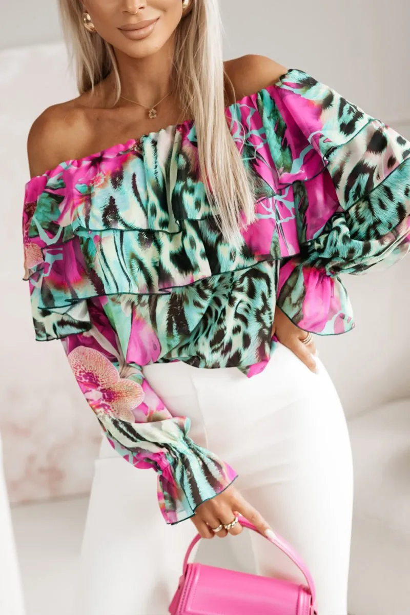 HTR1163 Floral Off-Shoulder Ruffle Top