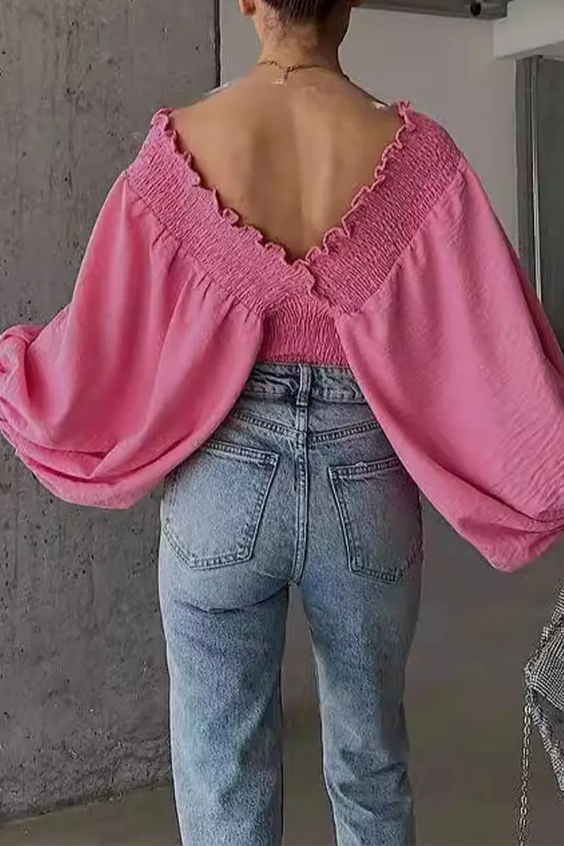 HTS1404 Romantic Flair Smocked Blouse Top