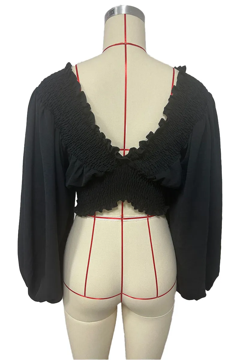 HTS1404 Romantic Flair Smocked Blouse Top