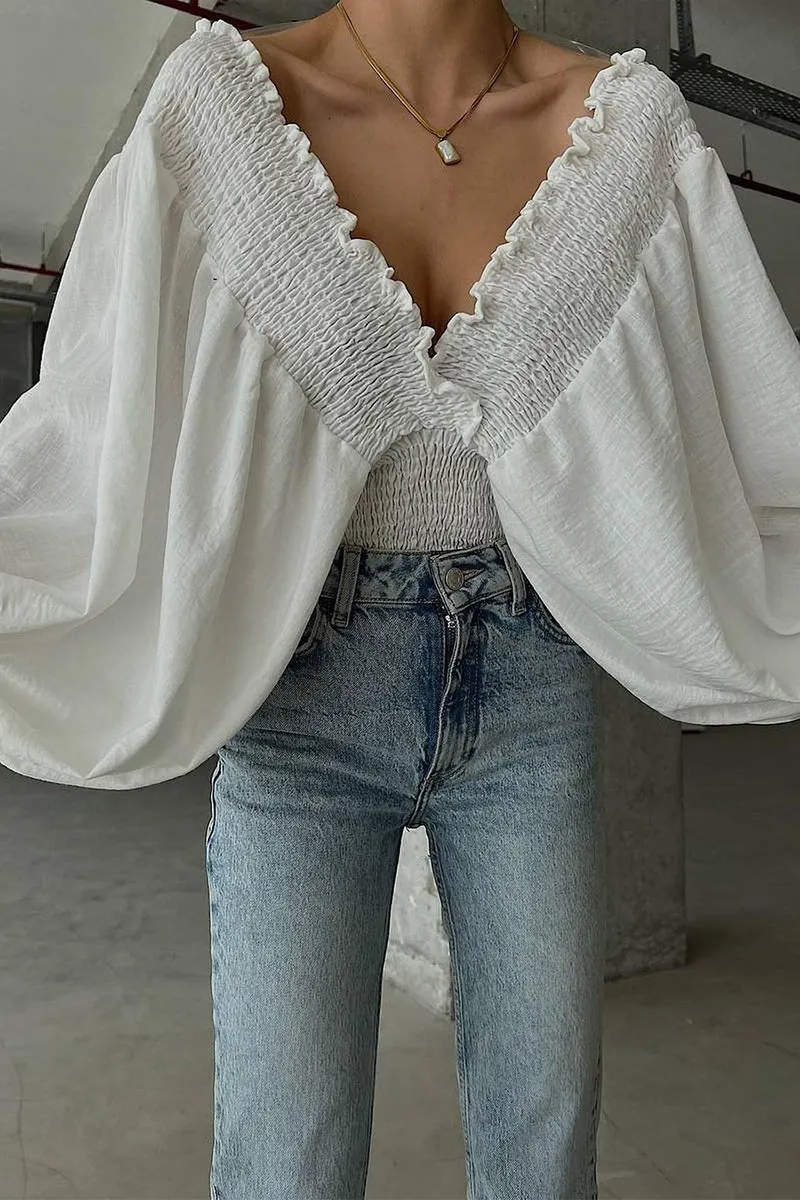 HTS1404 Romantic Flair Smocked Blouse Top