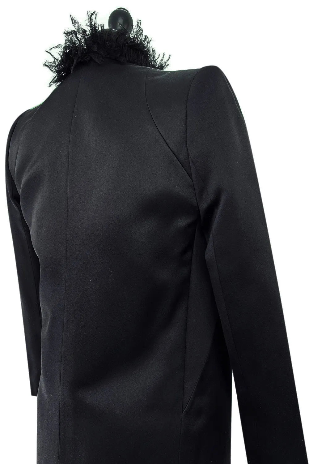 Iconic Fall 2000 Chanel by Karl Lagerfeld Haute Couture Black Silk Tulle Ruffle Evening Coat