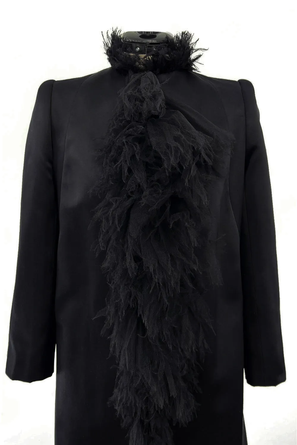 Iconic Fall 2000 Chanel by Karl Lagerfeld Haute Couture Black Silk Tulle Ruffle Evening Coat