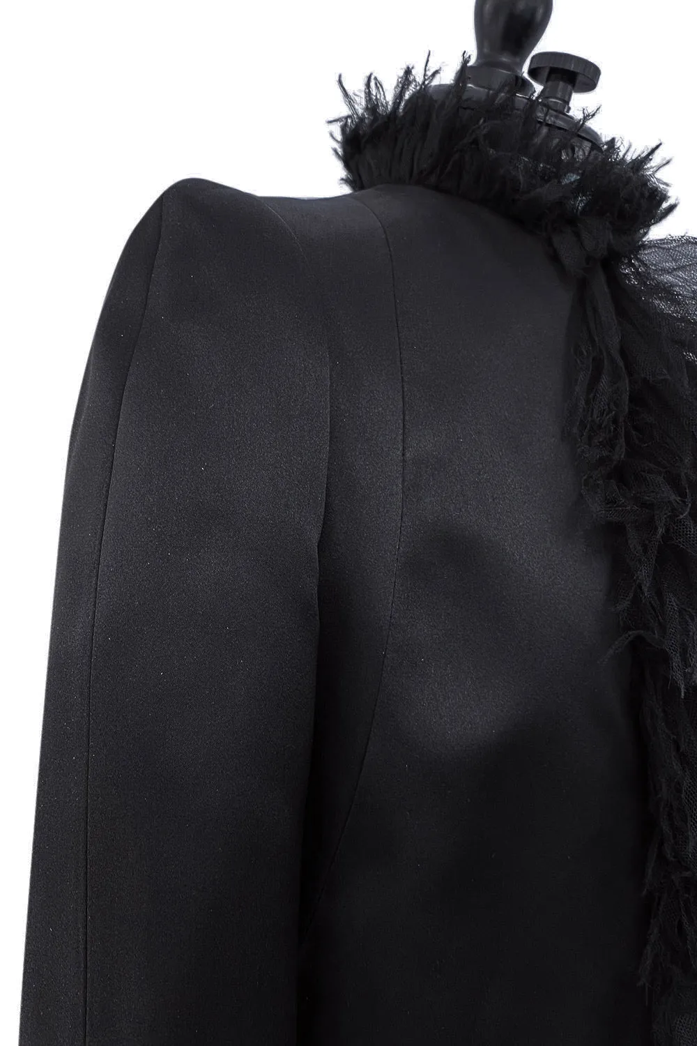 Iconic Fall 2000 Chanel by Karl Lagerfeld Haute Couture Black Silk Tulle Ruffle Evening Coat