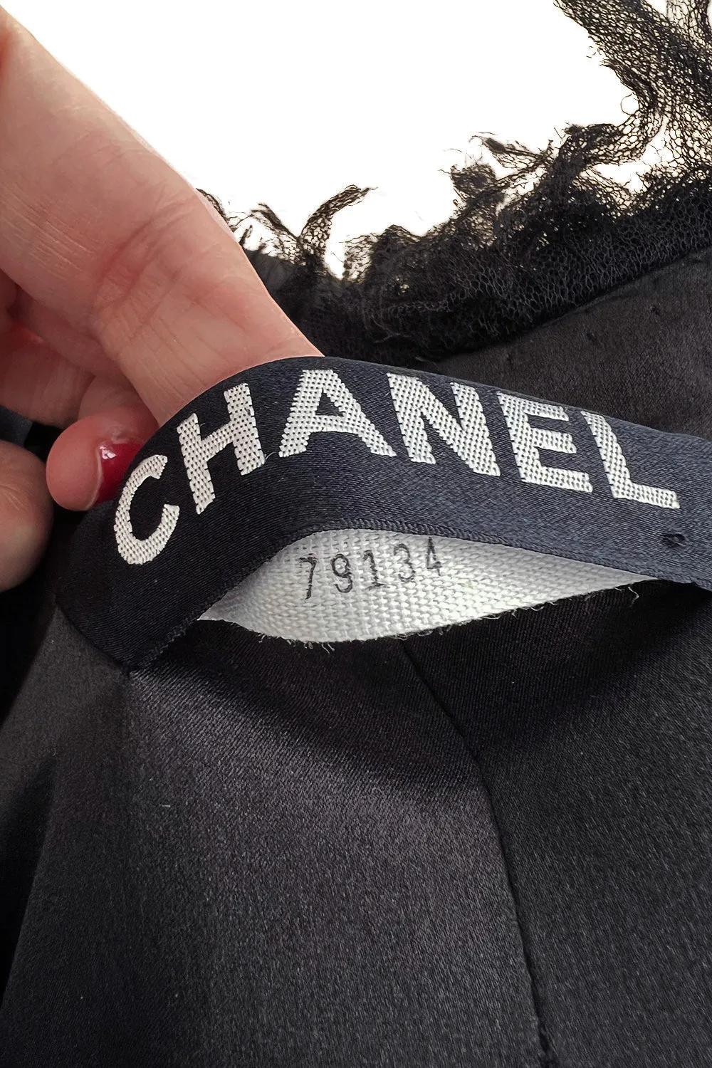 Iconic Fall 2000 Chanel by Karl Lagerfeld Haute Couture Black Silk Tulle Ruffle Evening Coat