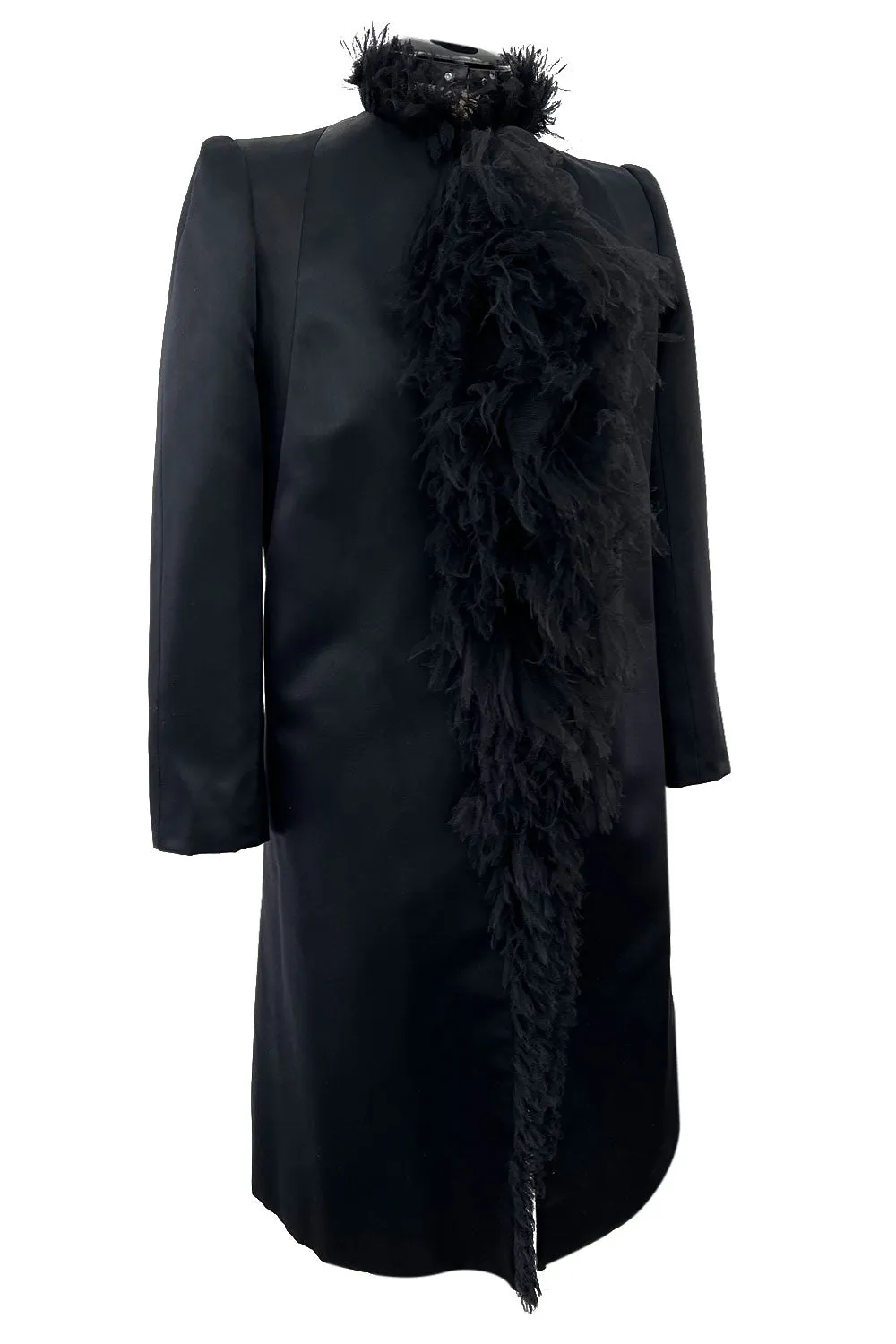 Iconic Fall 2000 Chanel by Karl Lagerfeld Haute Couture Black Silk Tulle Ruffle Evening Coat