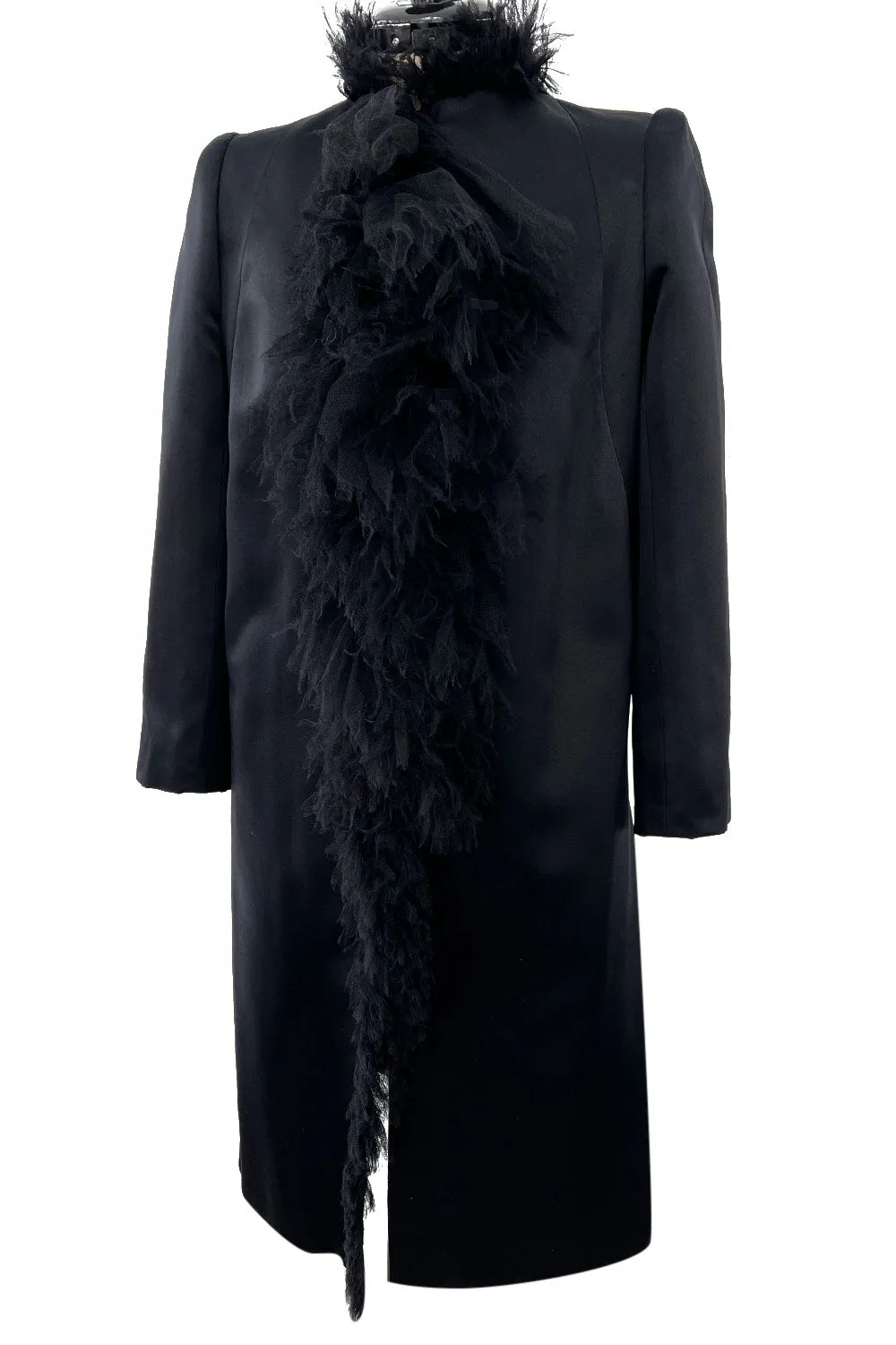 Iconic Fall 2000 Chanel by Karl Lagerfeld Haute Couture Black Silk Tulle Ruffle Evening Coat