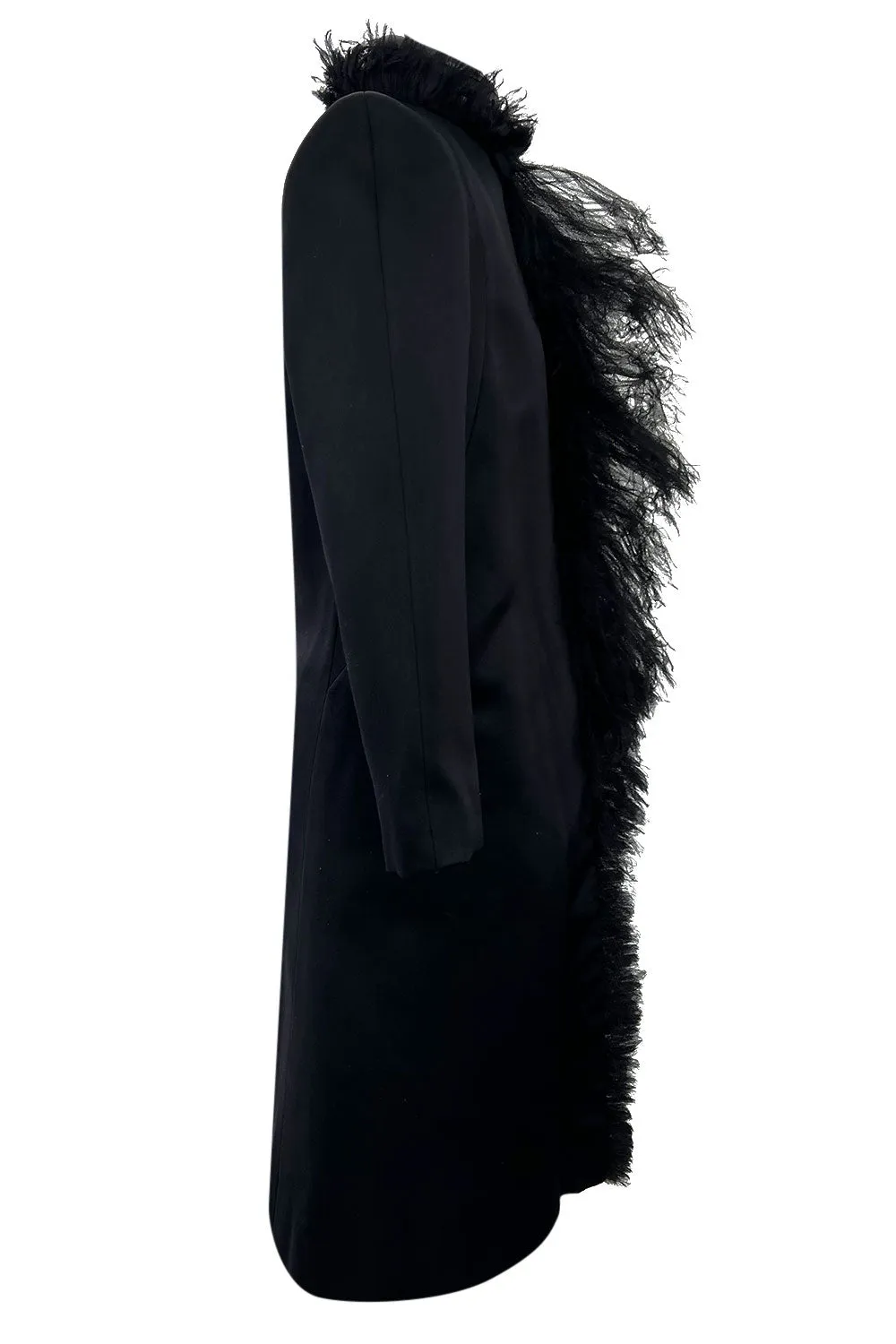 Iconic Fall 2000 Chanel by Karl Lagerfeld Haute Couture Black Silk Tulle Ruffle Evening Coat