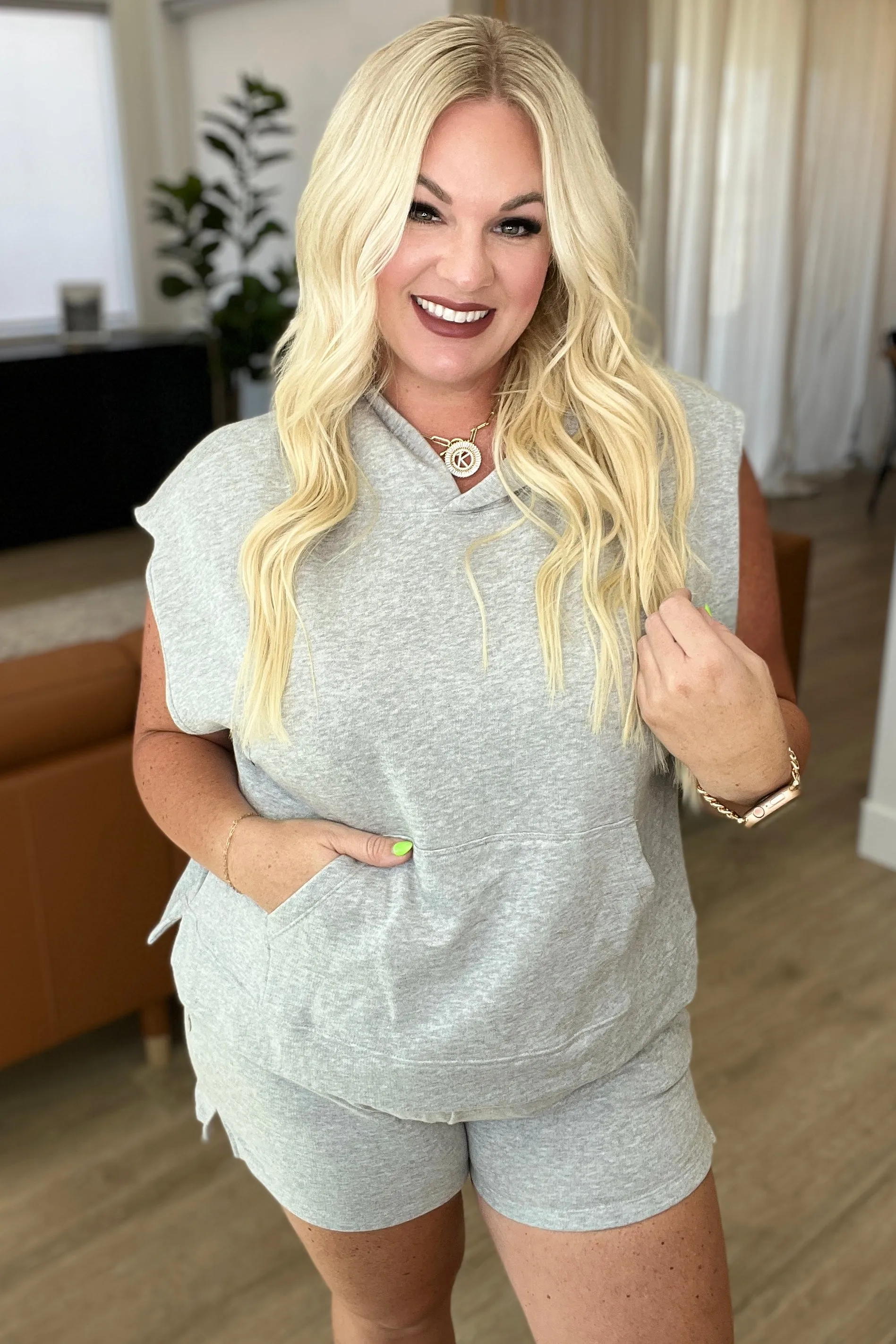 In My Comfort Zone Sleeveless Hoodie and Shorts Set in Heather Gray