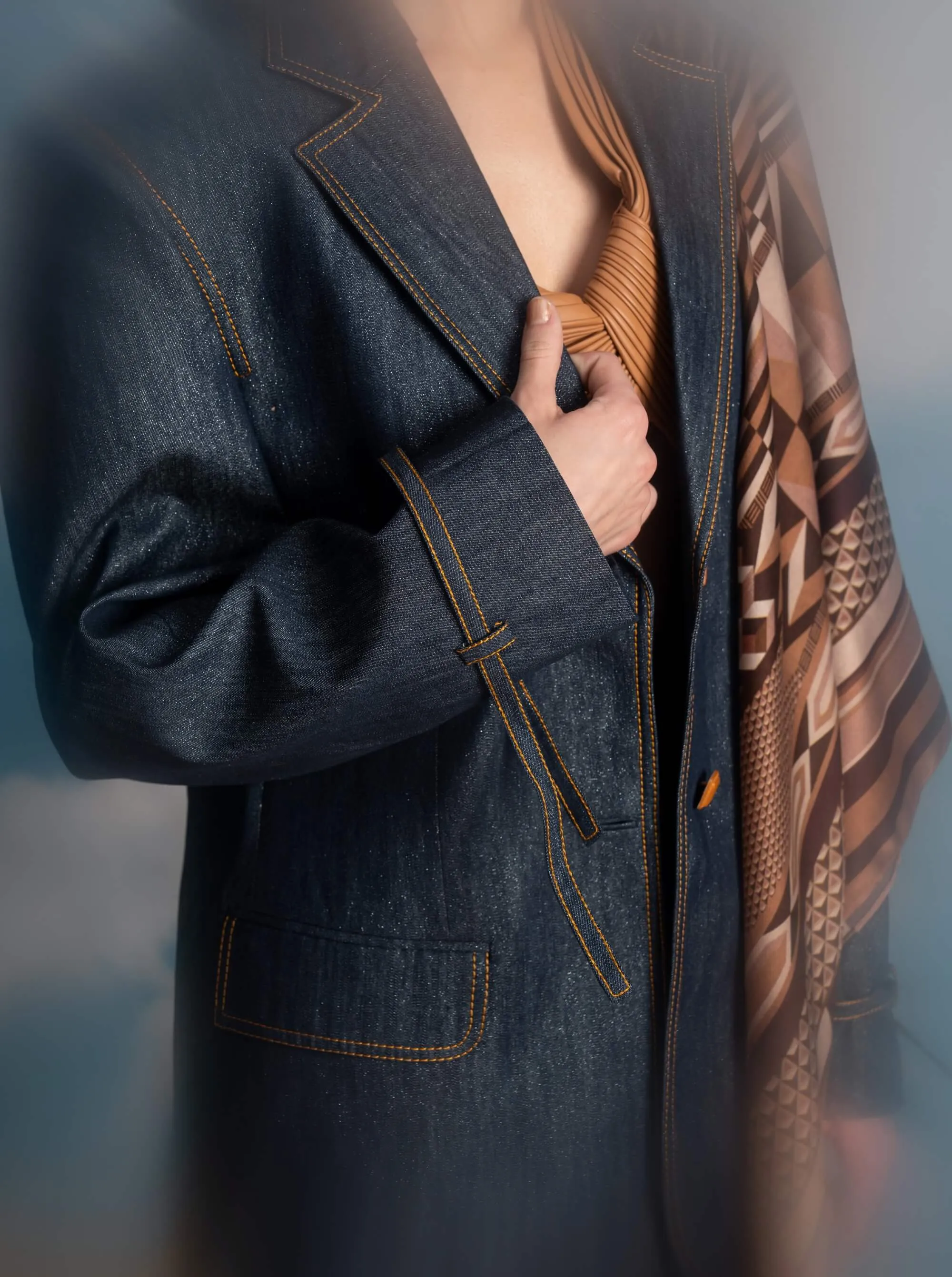 Indigo hemp denim pantsuit set