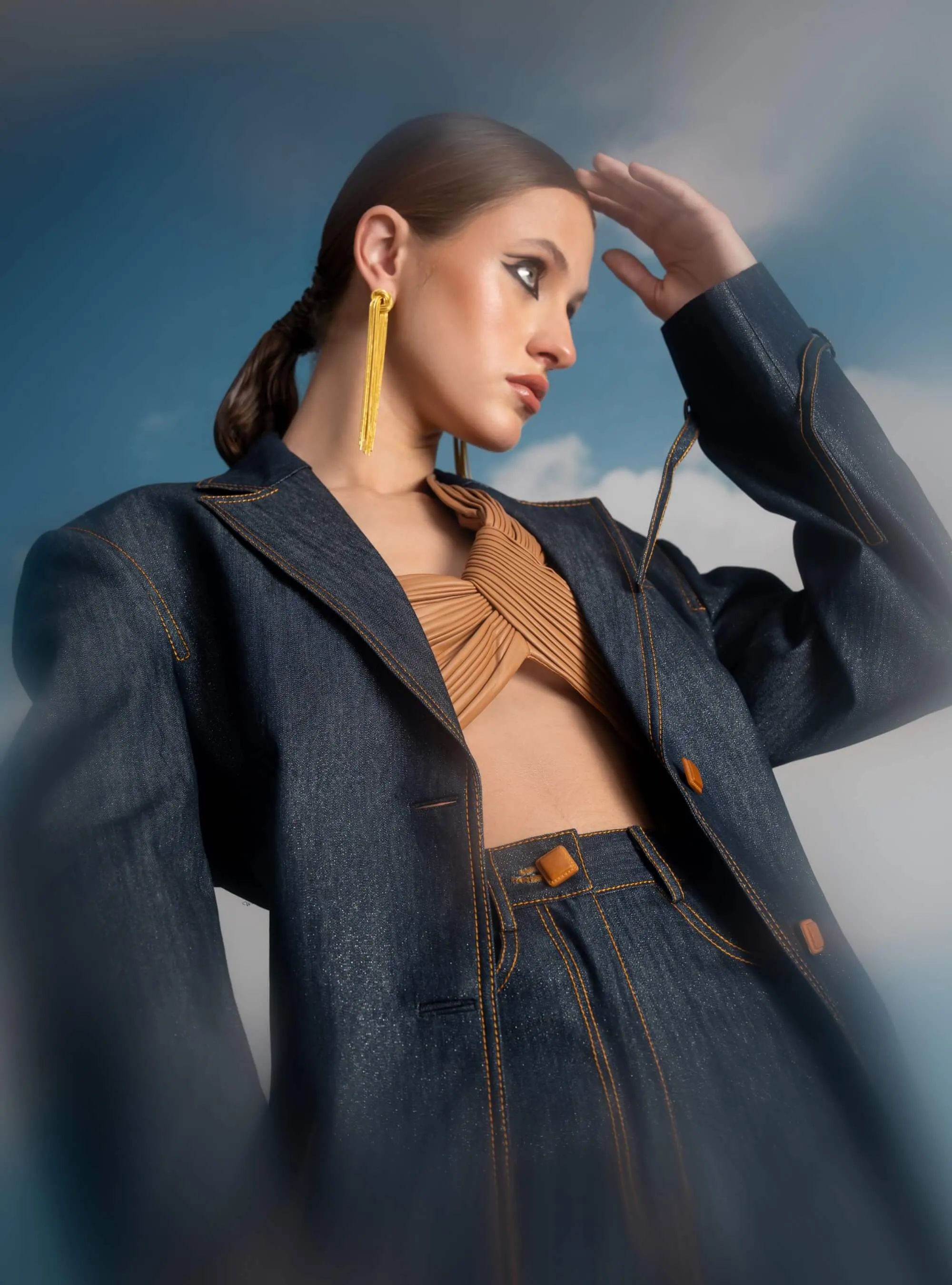 Indigo hemp denim pantsuit set
