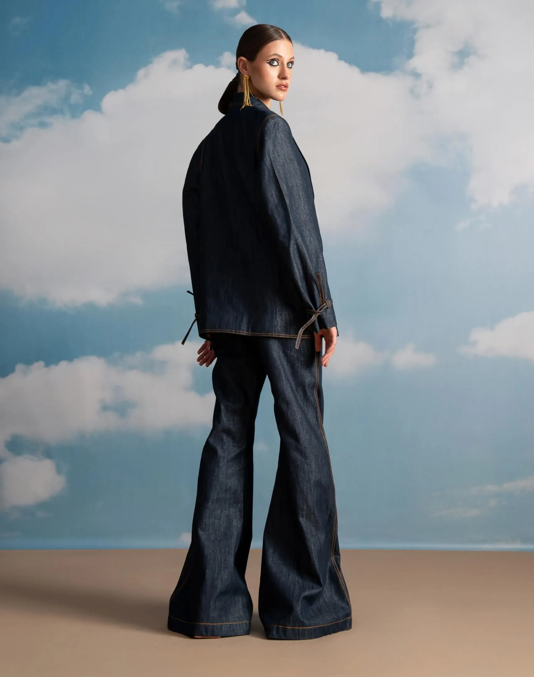 Indigo hemp denim pantsuit set