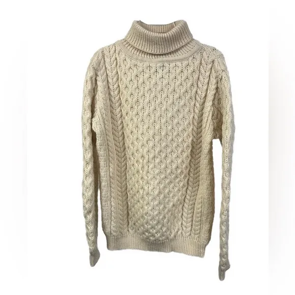 Inis Crafts‎ Women’s Irish Merino Wool Cream Fisherman’s Sweater- Size Small
