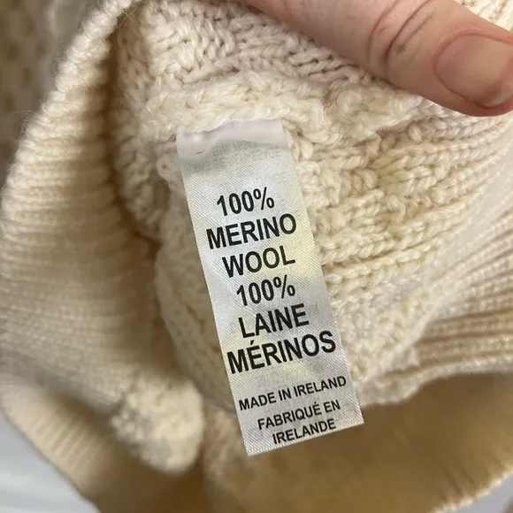 Inis Crafts‎ Women’s Irish Merino Wool Cream Fisherman’s Sweater- Size Small