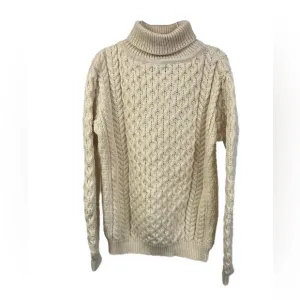 Inis Crafts‎ Women’s Irish Merino Wool Cream Fisherman’s Sweater- Size Small