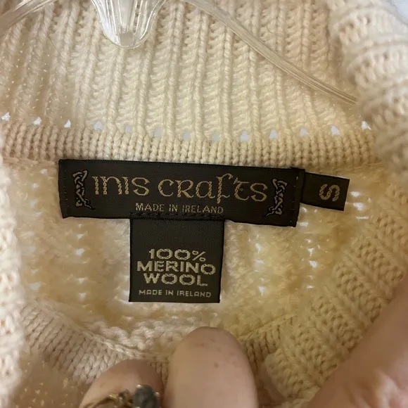 Inis Crafts‎ Women’s Irish Merino Wool Cream Fisherman’s Sweater- Size Small